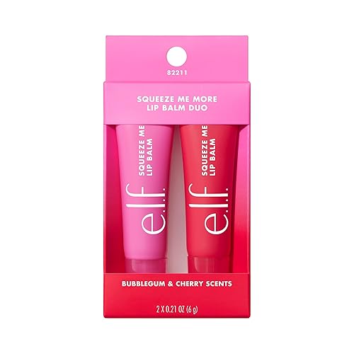 e.l.f. Squeeze Me More Lip Balm Duo, Moisturizing Balm For A Sheer Tint Of Color, Made With Hyaluronic Acid, Vegan , Cherry & Bubblegum Beauty & Personal Care e.l.f.