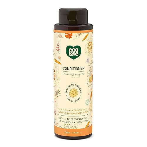 ecoLove - Natural Conditioner for Dry, Damaged Hair and Color Treated Hair - No SLS or Parabens - With Natural Carrot and Pumpkin Extract - Vegan Beauty & Personal Care ecoLove