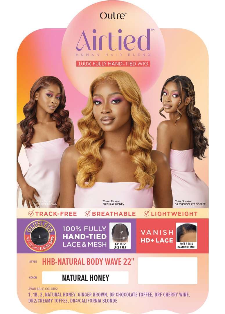 Outre Airtied 100% Fully Hand-Tied Wig - Human Hair Blend - Natural Body Wave 22" (NATURAL HONEY)