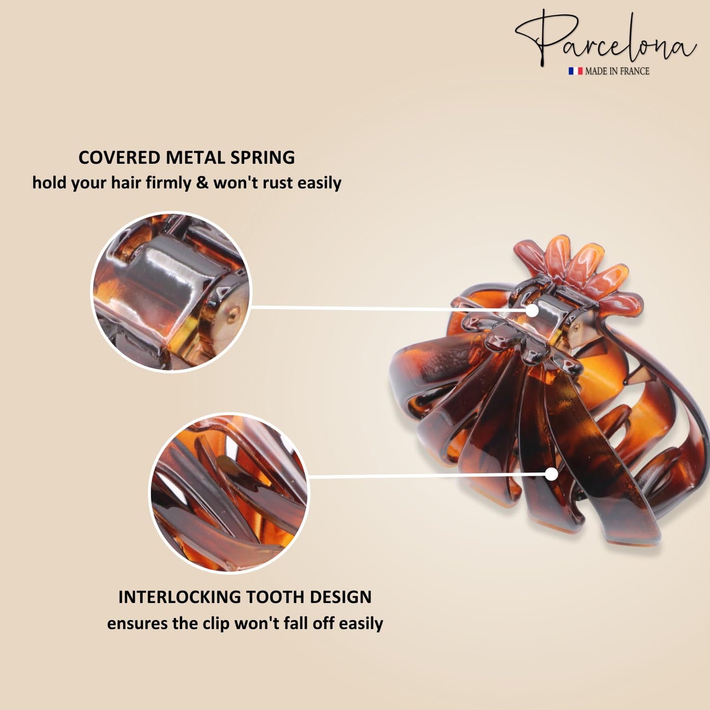 Parcelona French Fleur Medium 3.25" Wide Tortoise Shell Celluloid French Hair Claw Clips Jaw Fashion Durable and Styling Hair Accessories for Women Beauty & Personal Care Parcelona