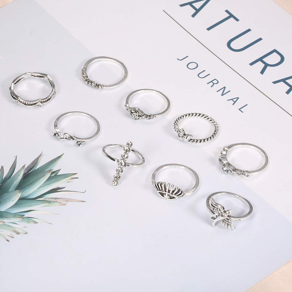 Exaggerated bird bee crown with diamonds branches and diamonds devil's eye ring nine-piece joint ring Beauty & Personal Care Angelastore Women Rings