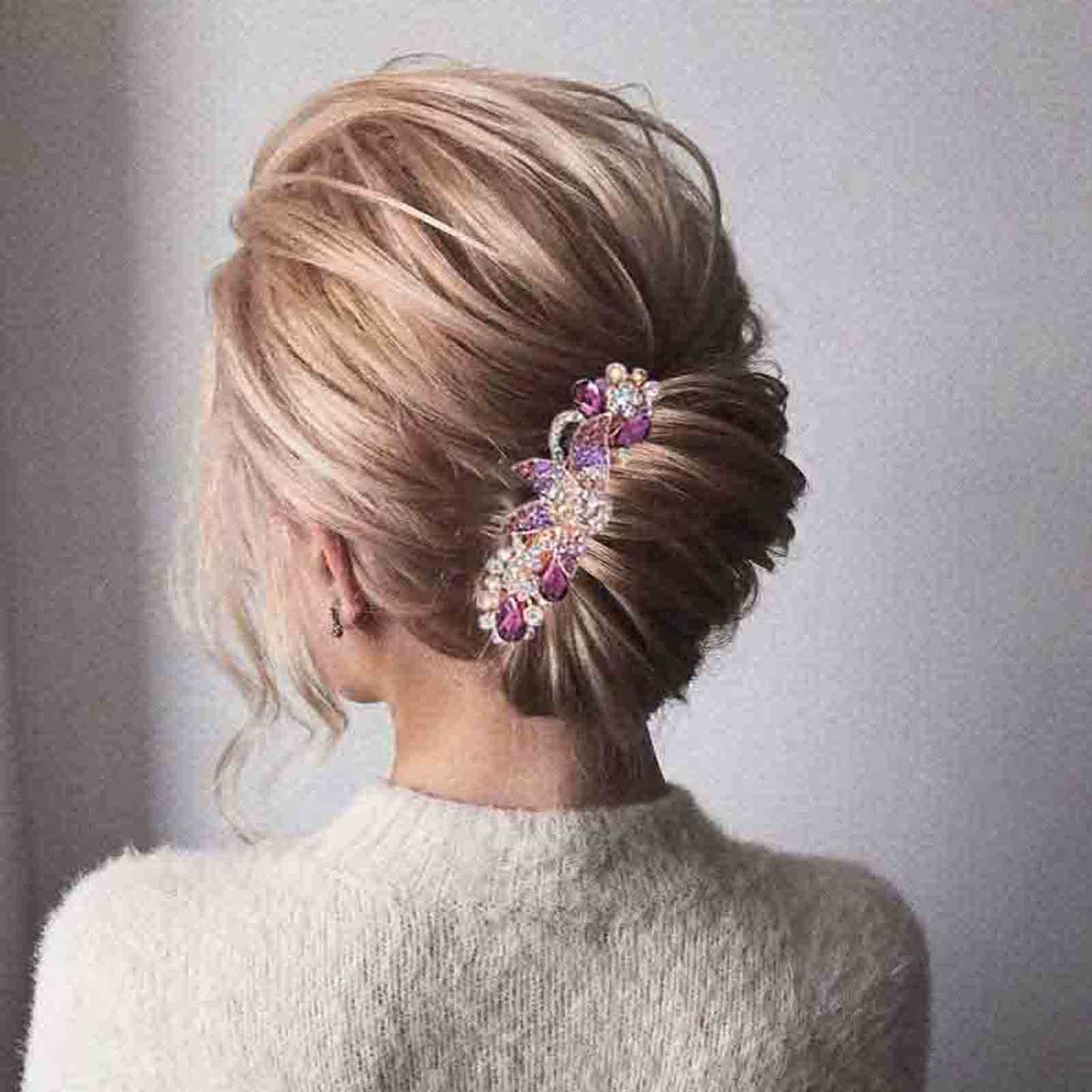 Yheakne Crystal Hair Clip Barrette Purple Rhinestone Hair Barrette Clip Bling Wedding Headpieces Flower Decorative Head Clip Headwear Bride Hair Beauty & Personal Care Yheakne