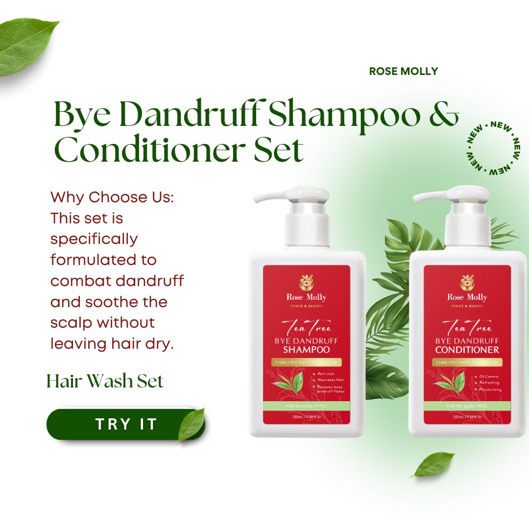 Rose Molly Tea Tree Bye Dandruff Shampoo and Conditioner Set, 9.46 fl oz Beauty & Personal Care Rose Molly