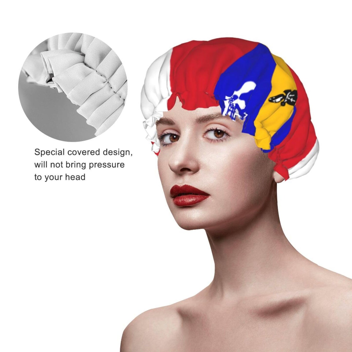 Herm Flag Prints Shower Cap Double Layer Lined Waterproof Bathing Shower Hat Beauty and Personal Care Hayyett