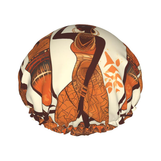 African Tribal Woman Shower Cap For Women Reusable Double Layers Bathing Bath Cap Hair Caps Waterproof Elastic Band Ladies Spa Salon Shower Hat Hair Beauty and Personal Care GDSHJKLW