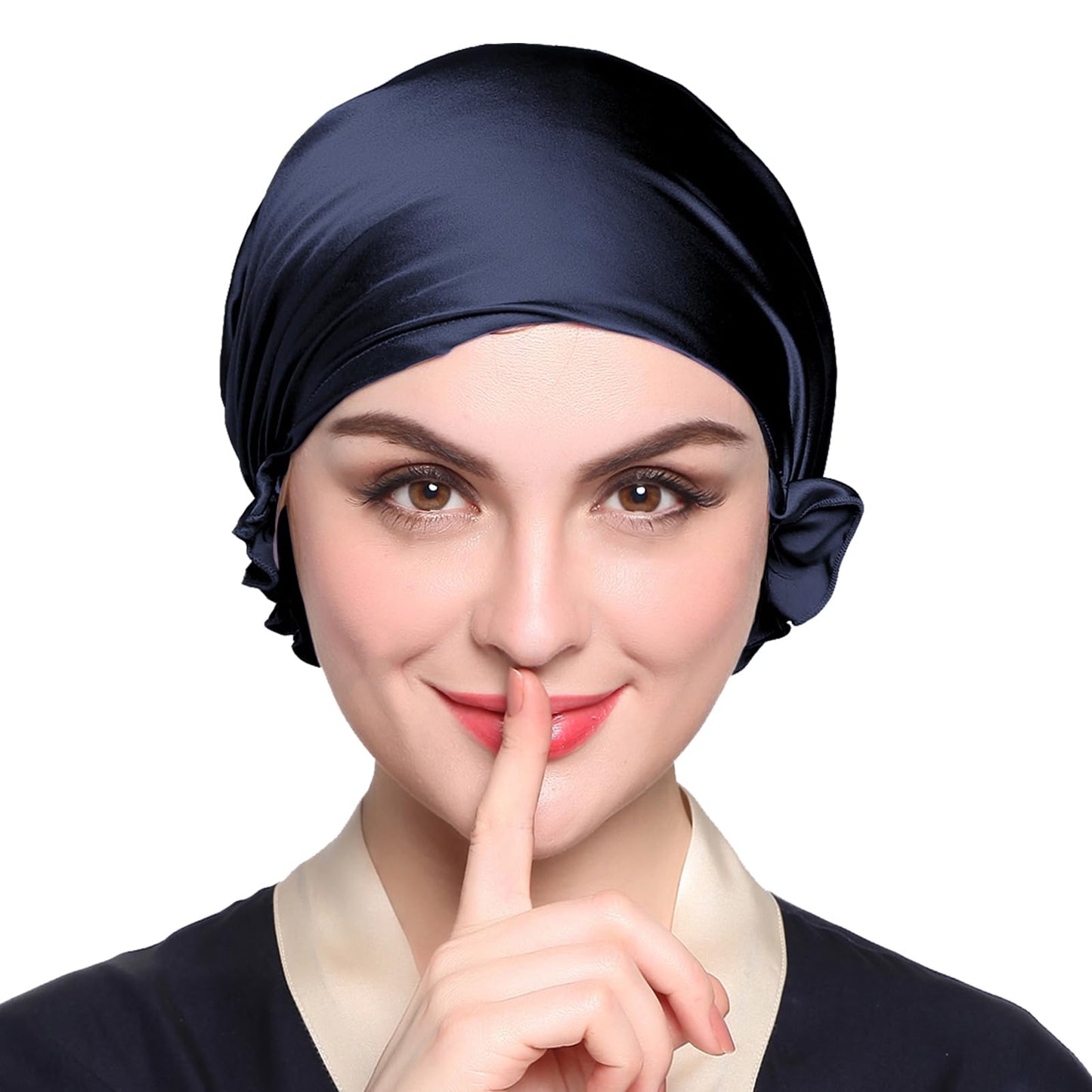 LilySilk Silk Bonnet for Sleeping Womens Sleep Cap 100% 19MM Mulberry Silk for Long Curly Hair Adjustable Stretchy Navy Blue Beauty and Personal Care LilySilk