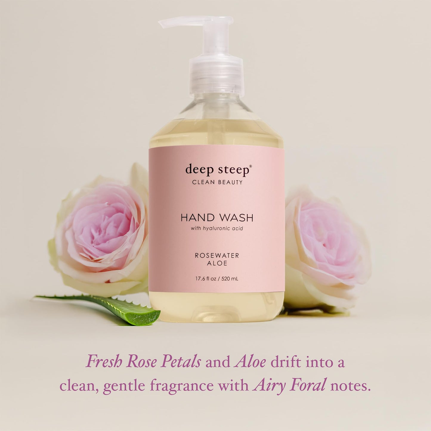 Deep Steep Liquid Hand Wash, Rosewater Aloe, 17.6 oz - Moisturizing Cleanser with Olive Oil, Aloe Vera, Glycerin & Hyaluronic Acid - Vegan, Clean Beauty & Personal Care Deep Steep
