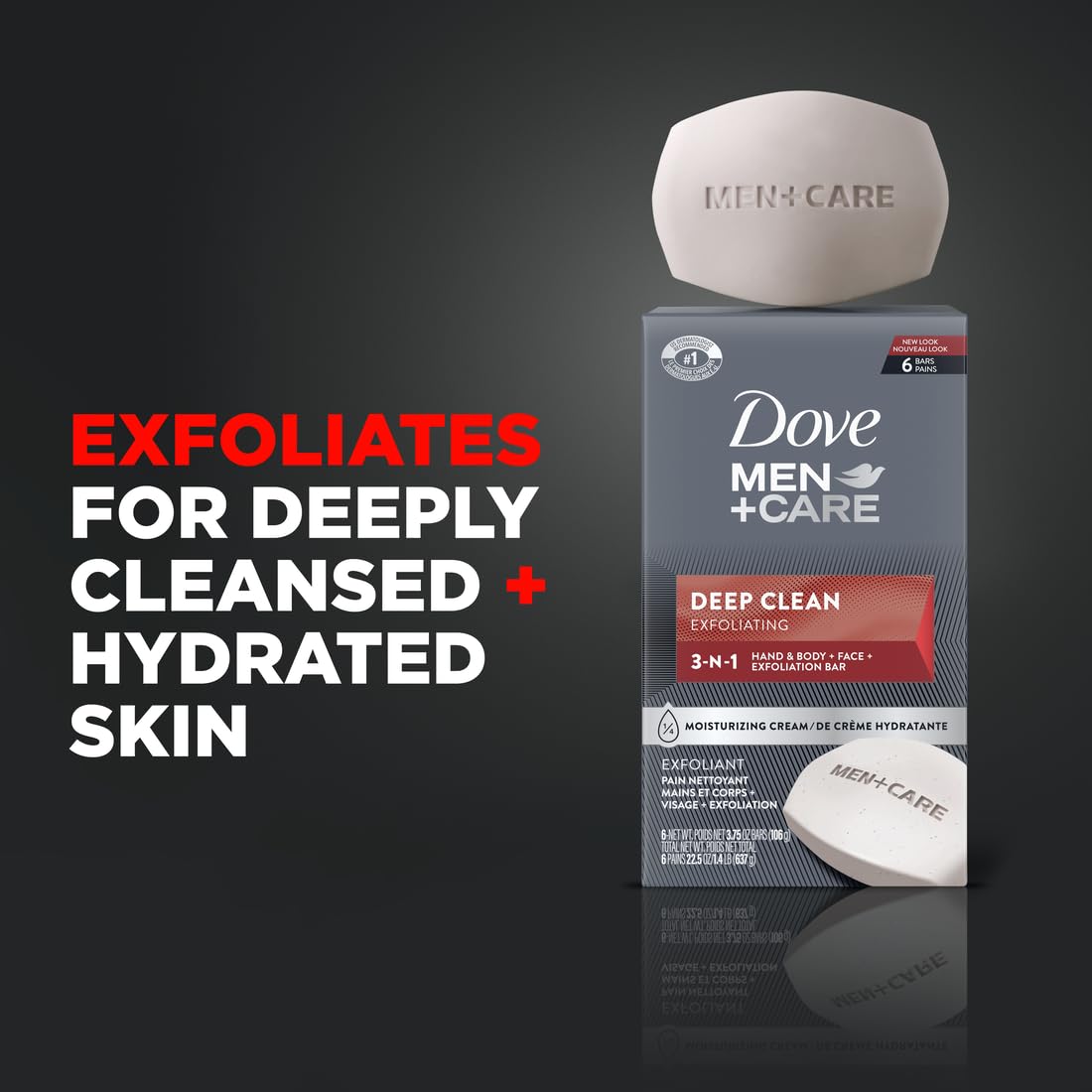 Dove Men + Care Deep Clean Body + Face Bars, Purifying Grains, 3.75 oz, 6 Ct Beauty & Personal Care DOVE MEN + CARE