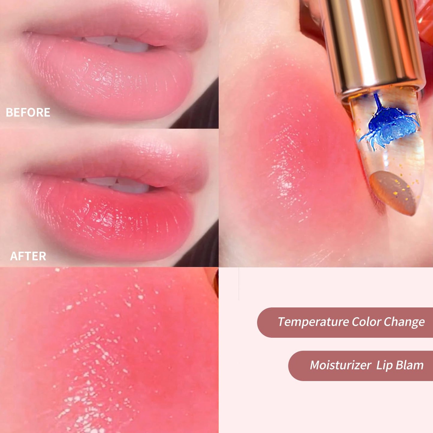 BLUE LOVE 2PCS Color Changing Flower Lipstick - Hydrating Jelly Lip Balm with Flower, Long-Lasting Moisturizer & Nourishing Lip Gloss (Gold&Pink) Beauty and Personal Care BLUE LOVE