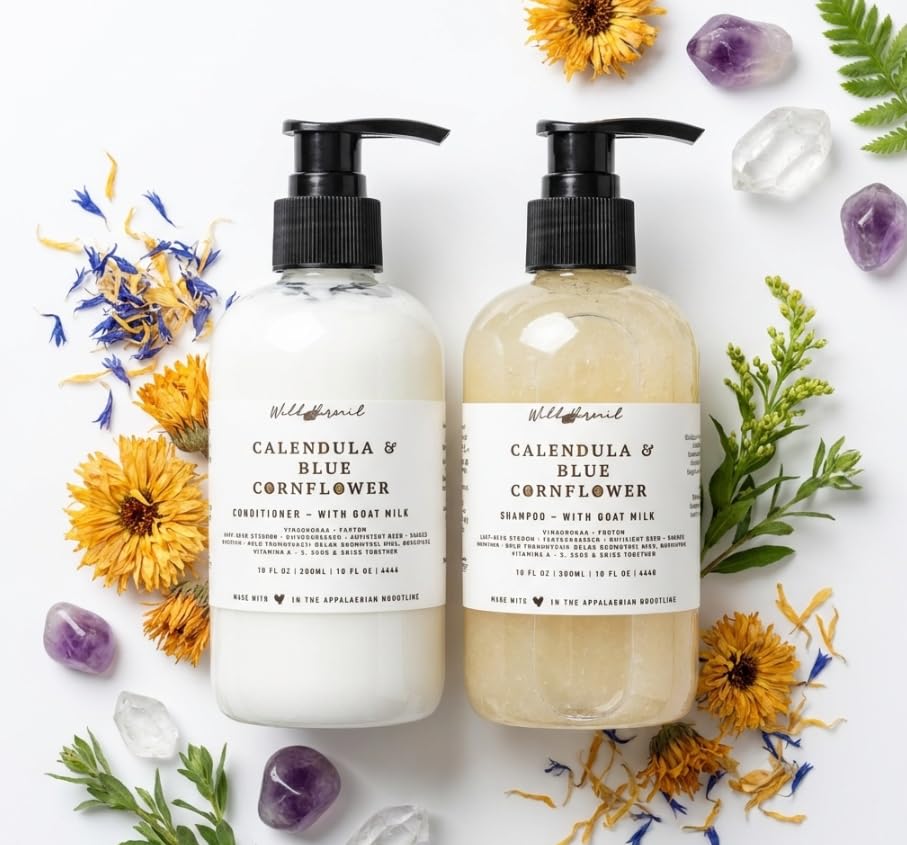 Wild Hermit Wellness Calendula and Blue Cornflower Goat Milk Shampoo and Conditioner Set, Soften and Shine, 10 oz Each, 2 Count Beauty & Personal Care Wild Hermit Wellness