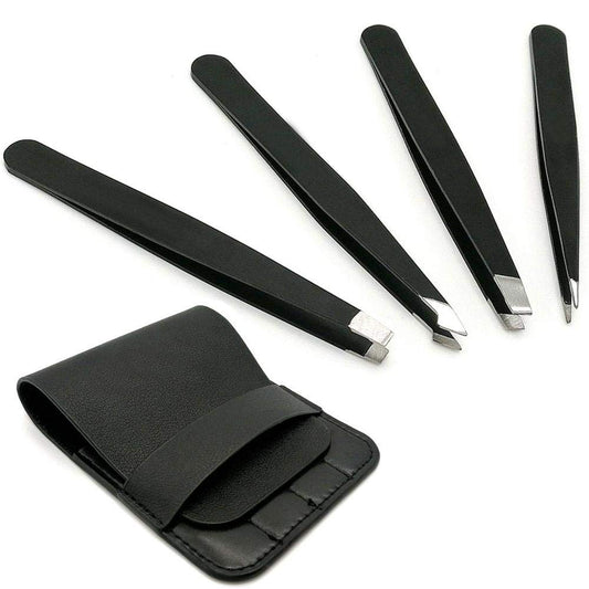 Eyebrow Tweezers, 4 Pack Stainless Steel Slant Tweezer Set and Pointed Hair Removal Tweezers, Precision Tweezers for Ingrown Hair, Eyebrows Plucking Beauty and Personal Care Tifurny