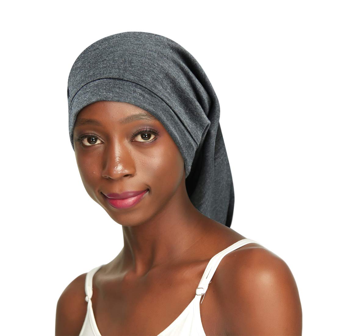Awefeel Satin Hair Bonnet for Curly Hair Sleeping Dread Cap Dark Grey Beauty and Personal Care Awefeel
