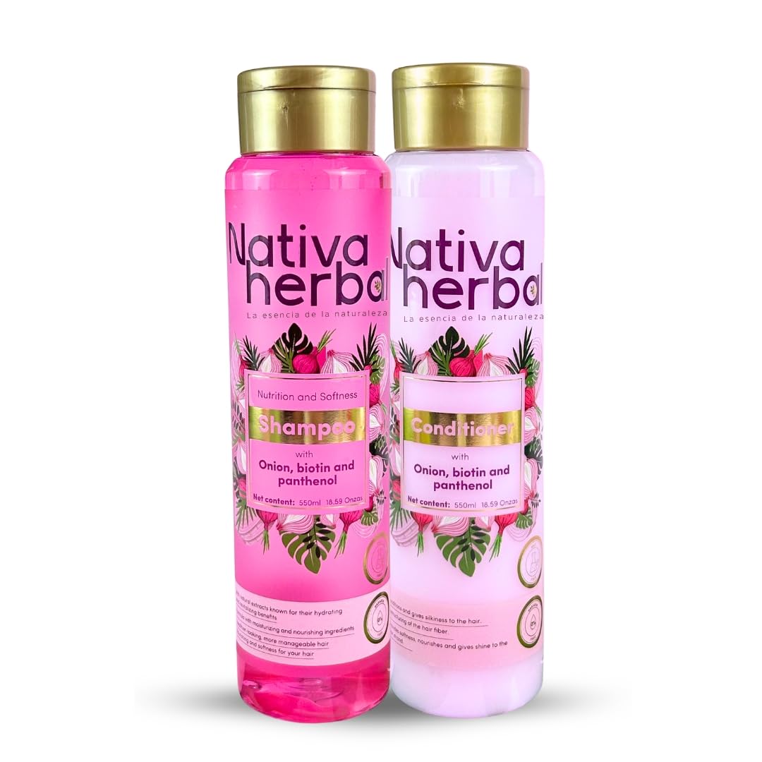 Nativa Herbal Onion shampoo and conditioner set with biotin and panthenol, natural growth formula, anti-frizz strengthening duo for thicker, stronger Beauty & Personal Care Nativa herbal