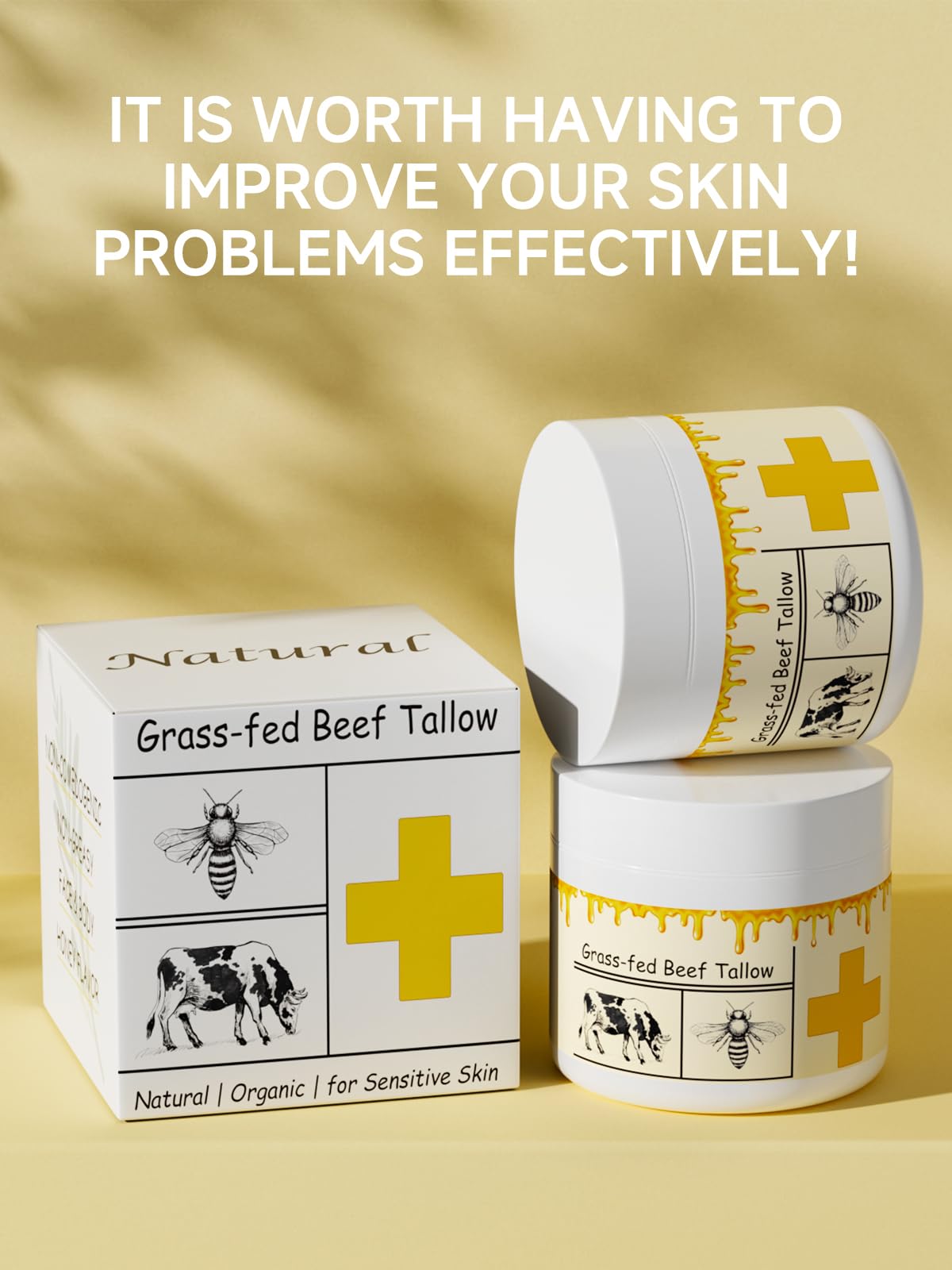 mkzea Beef Tallow for Skin, Beef Tallow, Tallow and Honey Cream, Grass Fed Beef Tallow, Whipped Beef Tallow for Face Moisturizer for All Purpose Beauty & Personal Care mkzea
