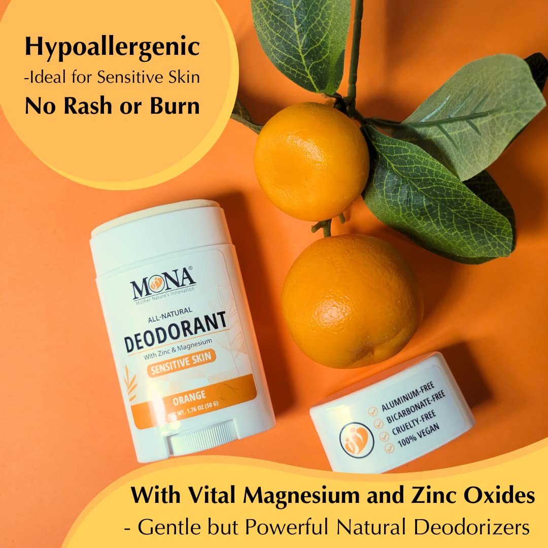 MONA BRANDS All Natural Deodorant For Women & Men - For Sensitive Skin - No Aluminum or Baking Soda - (2-Pack ORANGE 1.76 Oz each) Beauty and Personal Care MONA