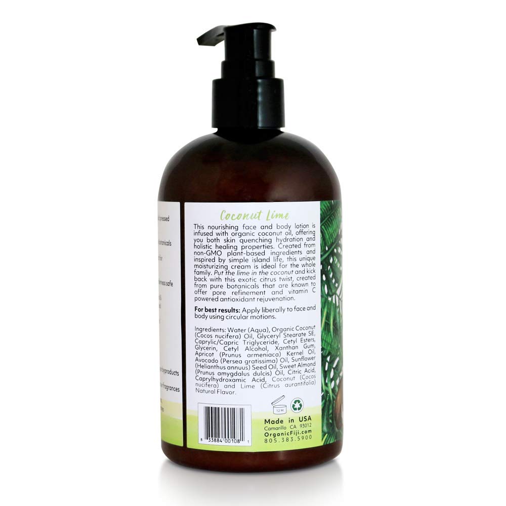 Coco Fiji Face & Body Lotion Infused With Coconut Oil | Lotion for Dry Skin | Moisturizer Face Cream & Massage Lotion for Women & Men |Coconut Lime 12 Beauty & Personal Care Organic Fiji