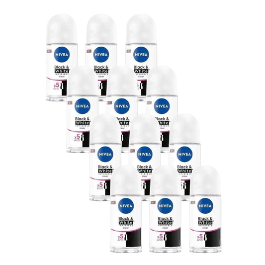 Nivea Black & White Pure Invisible Roll-On Deodorant - 1.69 fl oz - Pack of 12 Beauty and Personal Care NIVEA