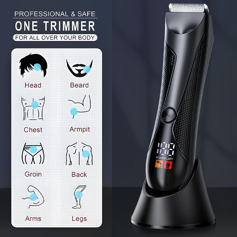 QDKVTNDJZ Hair Clippers for Men, Men's Body Trimmer Waterproof Shaver Professional Beard Razor Rechargeable Removal Bikini with Base Beauty and Personal Care QDKVTNDJZ