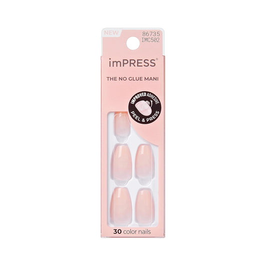 Kiss Impress No Glue Mani Press On Nails, Color, 'Serendipity', Pink, Medium Size, Coffin Shape, Includes 30 Nails, Prep Pad, 1 Manicure Stick, 1 Mini