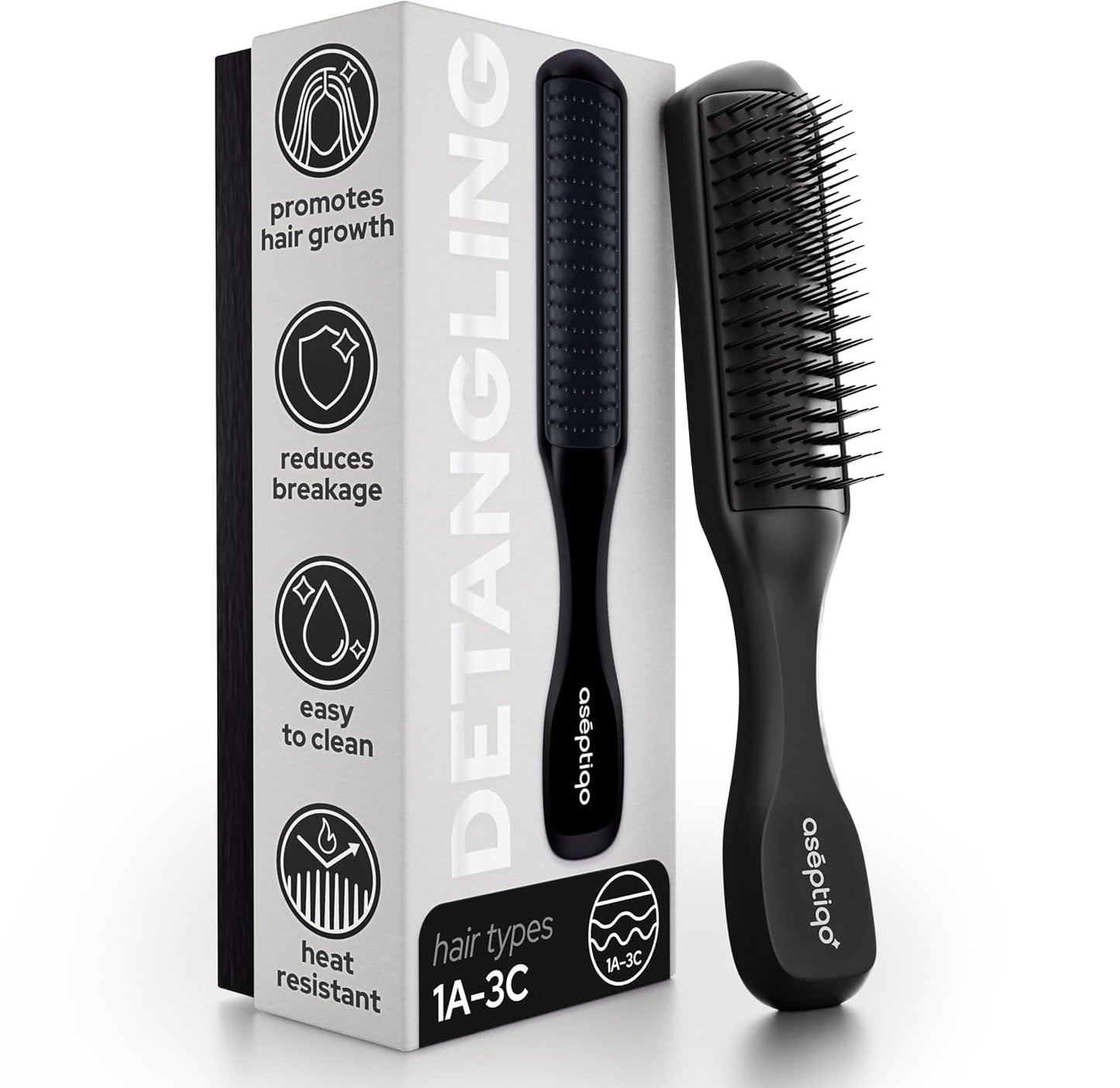 Aséptiqo Brush - Premium Detangling Hair Brush, Compact & Easy to Clean Multi Purpose HairBrush for Men, Women, Kids - Ideal for Straight to Wavy Beauty & Personal Care Aséptiqo