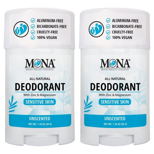 MONA BRANDS All Natural Deodorant For Women & Men - For Sensitive Skin - No Aluminum or Baking Soda - (2-Pack UNSCENTED 1.76 Oz each) Beauty and Personal Care MONA