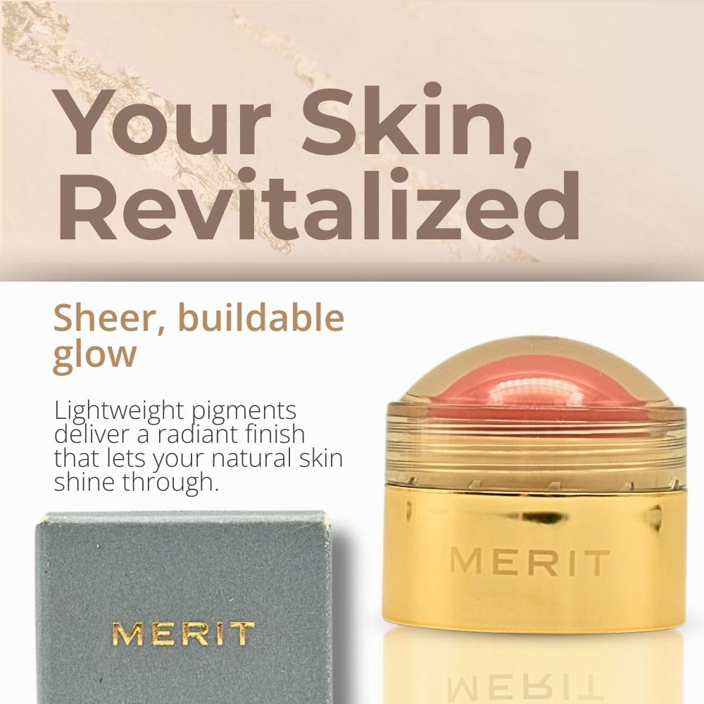 MERIT Flush Balm Cream Blush - Lusitano Soft Peach | Hydrating Radiant Cheek & Lip Tint Stick with Vitamin E | Lightweight, Buildable, Vegan &