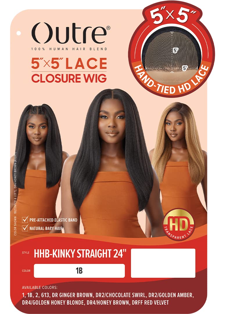 Outre - 5X5 Lace Closure Wig - Human Hair Blend - Kinky Straight 24" (DR2/GOLDEN AMBER)