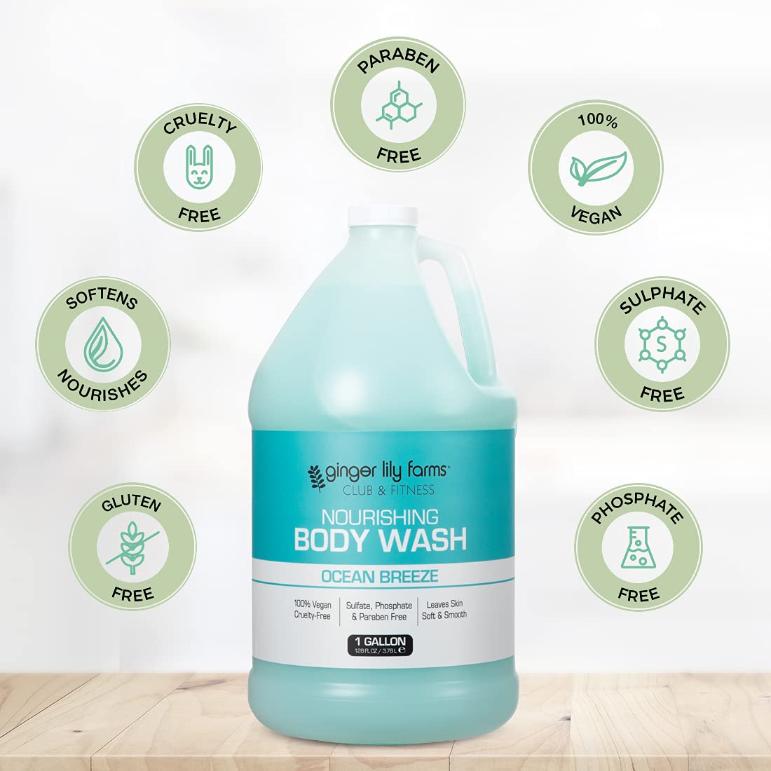 Ginger Lily Farms Club & Fitness Nourishing Body Wash, 100% Vegan & Cruelty-Free, Ocean Breeze Scent, 1 Gallon Refill (Pack of 4) Beauty & Personal Care Ginger Lily Farms