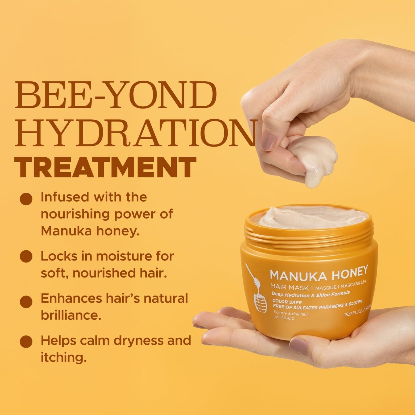 Luseta Manuka Honey Hair Mask Hydrates and Moisturizes Damaged Hair, Restores Shine to Dry, Dull Hair, Frizz Control and Sulfate Free 16.9oz Beauty & Personal Care L LUSETA