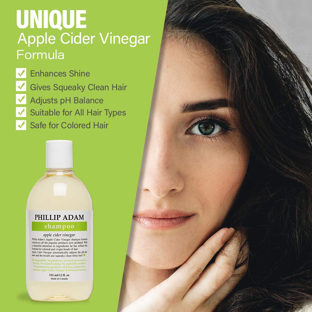 Phillip Adam Apple Cider Vinegar Shampoo for Shiny Hair - Sulfate Free and Paraben Free - Original Green Apple Scent - 12 Ounce
