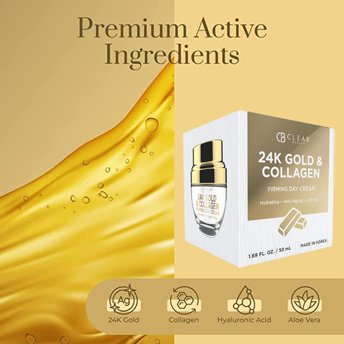 Clear Beauty 24K Gold & Collagen Daily Face Moisturizer - Dermatologist Tested, Reduces Fine Lines, Anti-Aging, Clean Beauty, Cruelty-Free Korean Beauty & Personal Care Clear Beauty