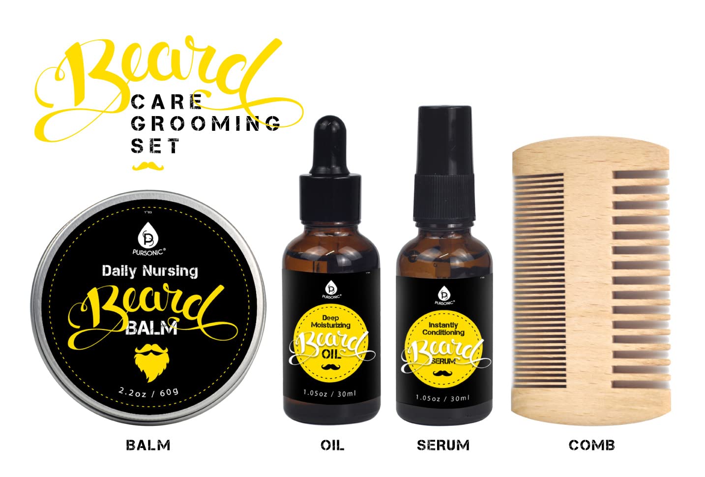 Pursonic Fathers Day Beard Kit Gifts For men - Care Grooming Set-Ultimate - Beard Grooming Kit For Men - Beard Comb, Beard Oil,Beard Balm & Beard Beauty and Personal Care Pursonic