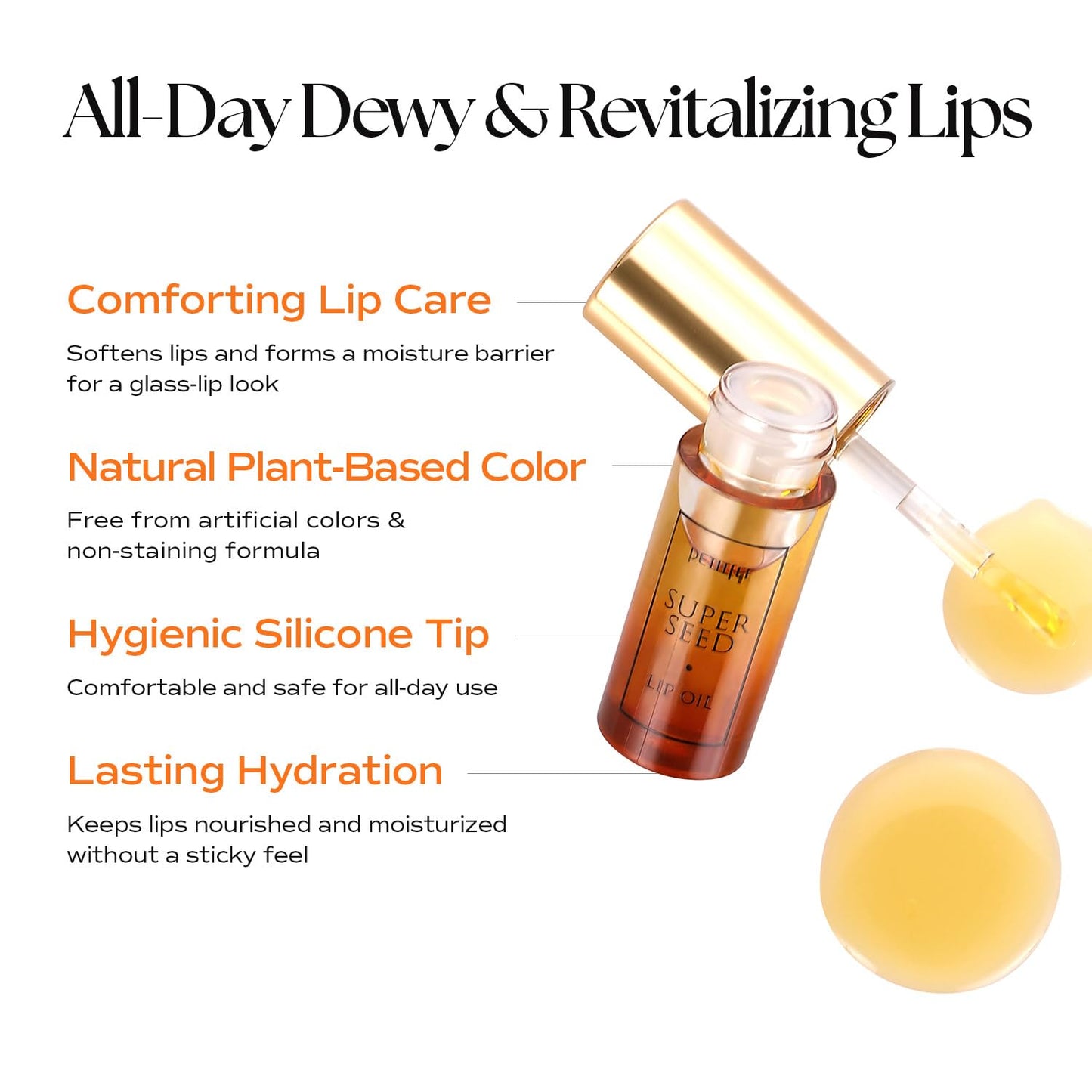 Lip Oil Super Seed - 0.10 Oz - Glass Lip, Healthy Lip Care, Moisturizing Lip Oil with Honey, Propolis, Herbal Oil, Glowy, Revitalizing, Calming Lip Beauty and Personal Care Petitfee