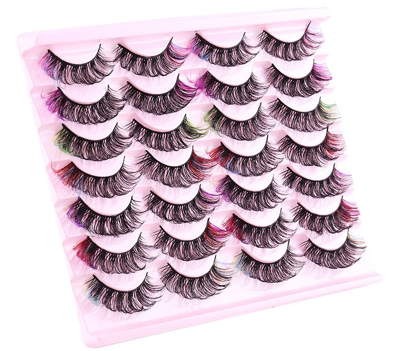 ABELYN Natural False Lashes with Color Soft and Wispy Thick Curly 3D Faux Mink Colored Eyelashes Extension Full Strip Lashes Beauty & Personal Care ABELYN