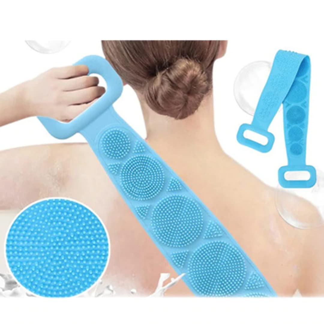 Suzec Silicone Body Back Scrubber, Double Side Bathing Brush for Skin Deep Cleaning Massage, Dead Skin Removal Exfoliating Belt for Shower, Easy Beauty and Personal Care Suzec