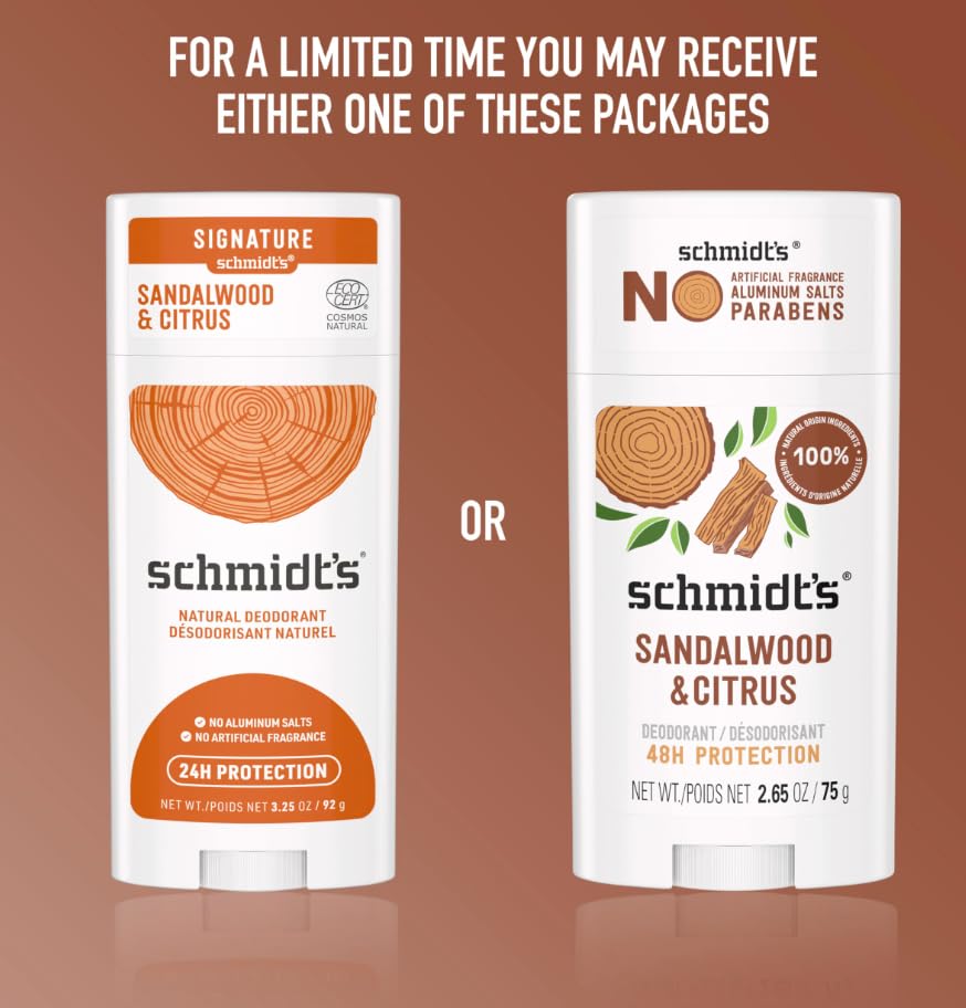 Schmidt's Aluminum-Free Vegan Deodorant Sandalwood & Citrus 4 Count for Women and Men, with 24 Hour Odor Protection, Natural Ingredients Beauty and Personal Care Schmidt's