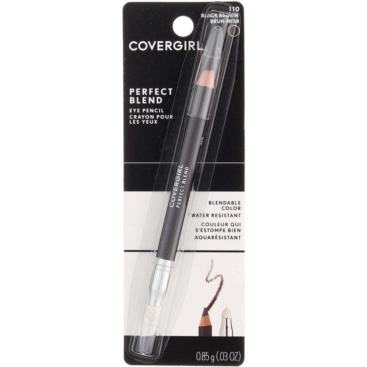 CoverGirl Perfect Blend Eye Pencil, Black Brown [110] 0.03 oz (Pack of 5)