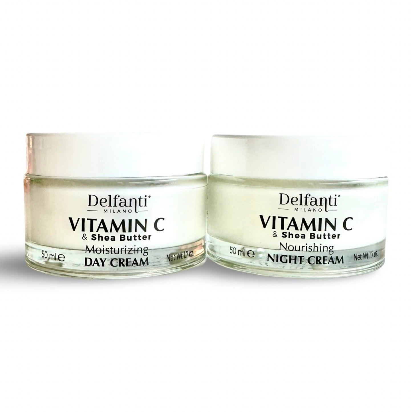 Delfanti-Milano • VITAMIN C & SHEA BUTTER• DUO pack • Day + Night Creams • Face, Neck Décolleté Moisturizing and Nourishing Cream for renewed Beauty & Personal Care Delfanti-Milano