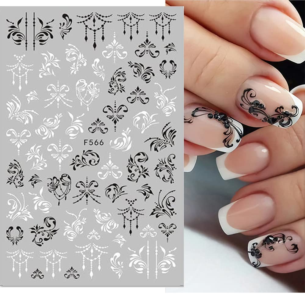 10 Sheets Black White Leaves Flowers Nail Stickers Decals,3D Self- Adhesive Retro Flower Vintage Vine Rose Flower Butterflies Nail Sticker for Women Beauty & Personal Care XMMXNBJ