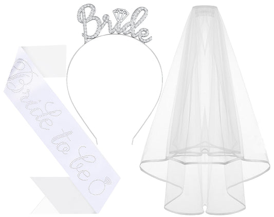 Papoopy 3Pcs Bride to Be Headband with Sash and Veil for Bachelorette Party Decorations, Bridal Shower Accessories for Gift, Favors Beauty and Personal Care Papoopy Default Title