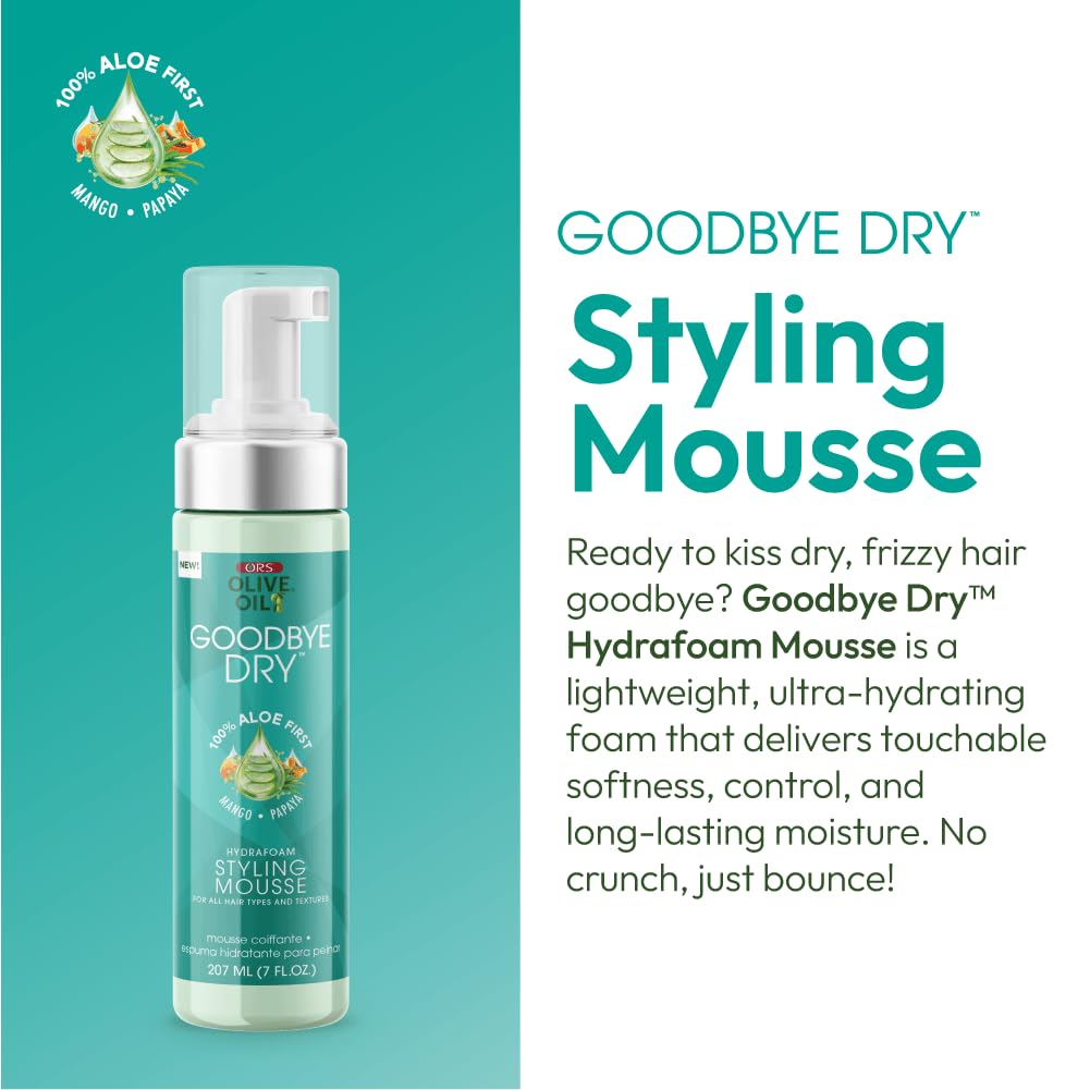 ORS Olive Oil Goodbye Dry Hydrafoam Styling Mousse with Aloe, Mango & Papaya, Hydration & Nourishing for all Hair Types and Textures 7 Ounces Beauty & Personal Care ORS