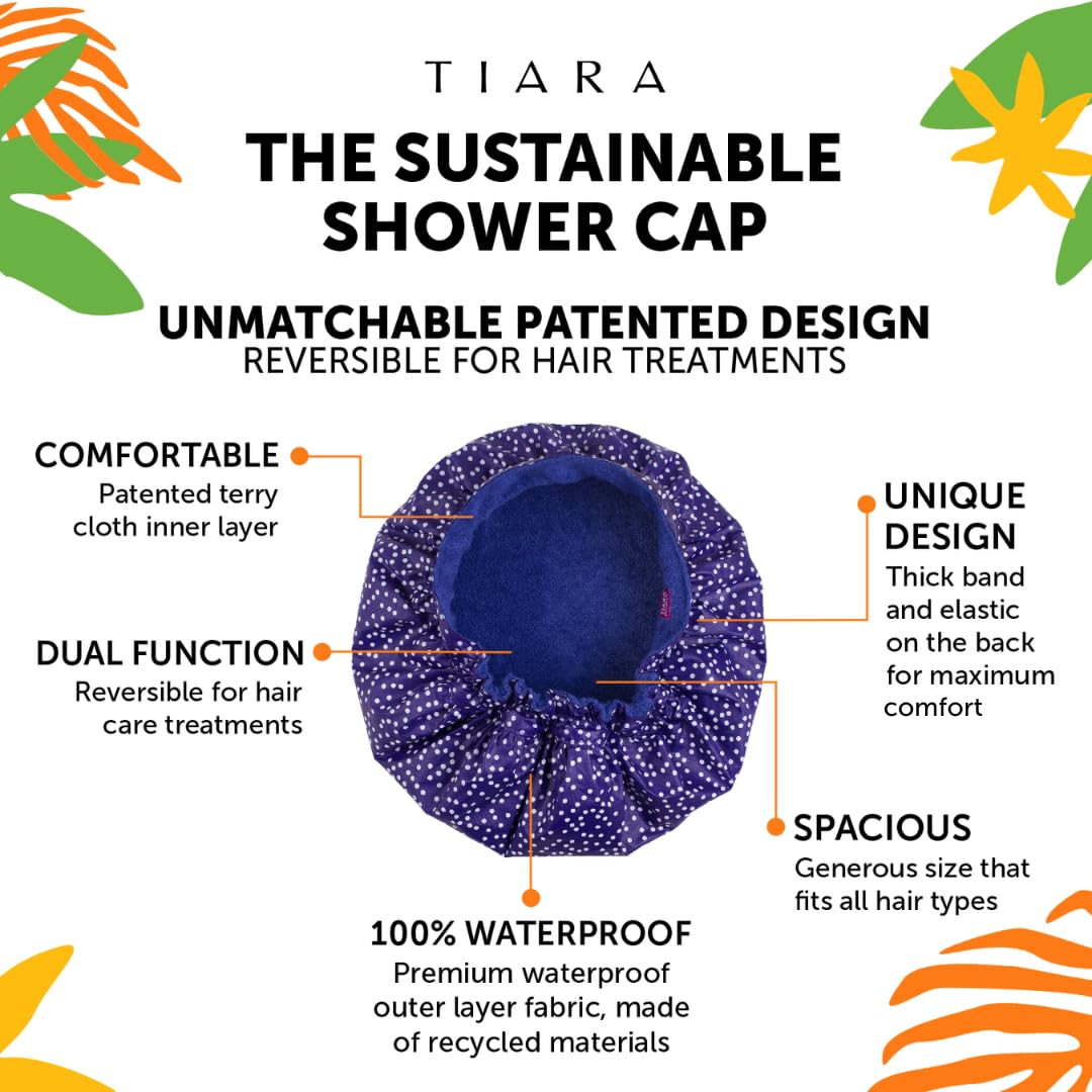 TIARA Reusable Waterproof Shower Cap for Women - Large Shower Cap for Long Thick Hair, Reversible Deep Conditioning Hair Cap, Soft Terry Lined Beauty & Personal Care TIARA Shower Cap
