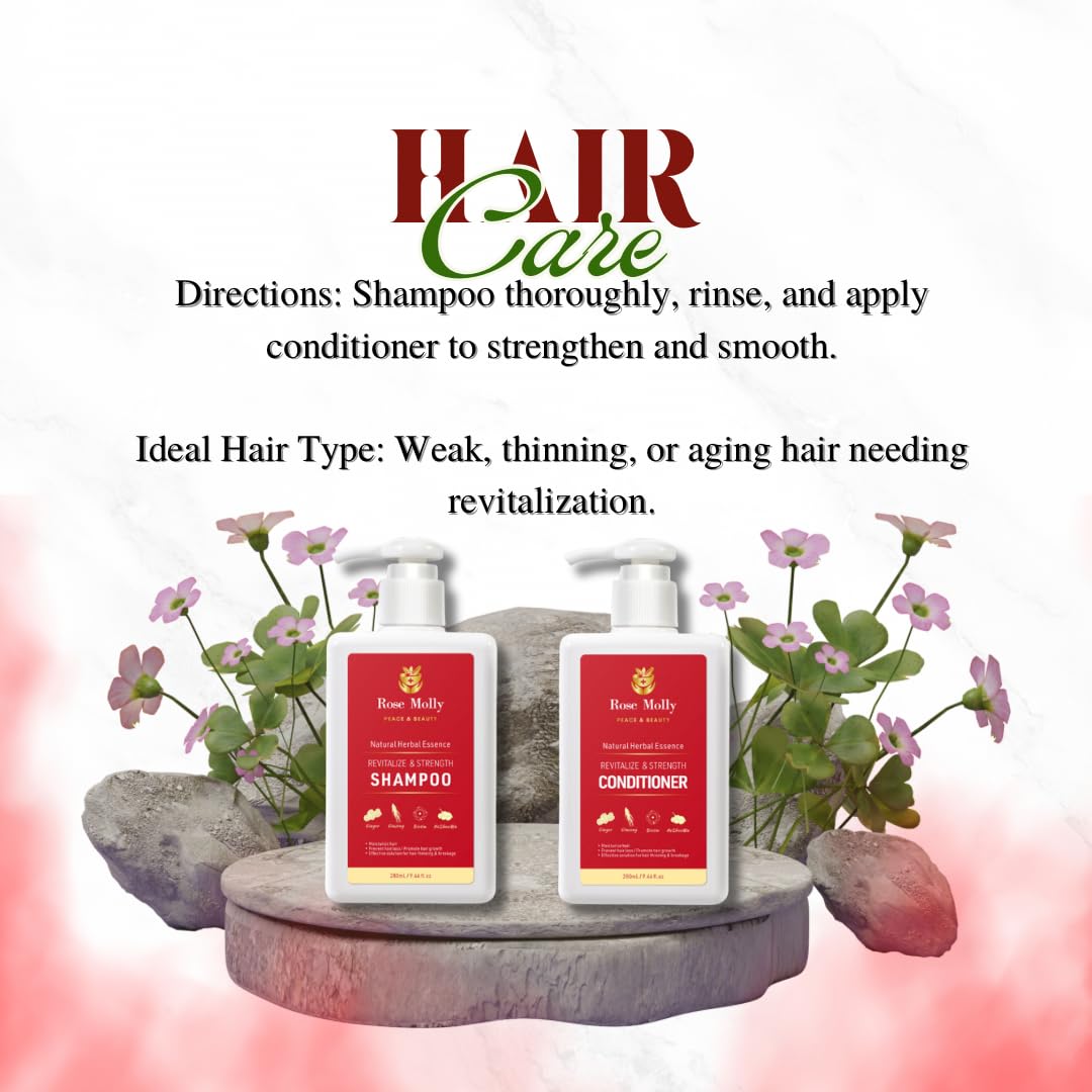 Rose Molly Natural Herbal Essence Revitalize & Strength Shampoo and Conditioner Set, 17.63 fl oz Beauty & Personal Care Rose Molly