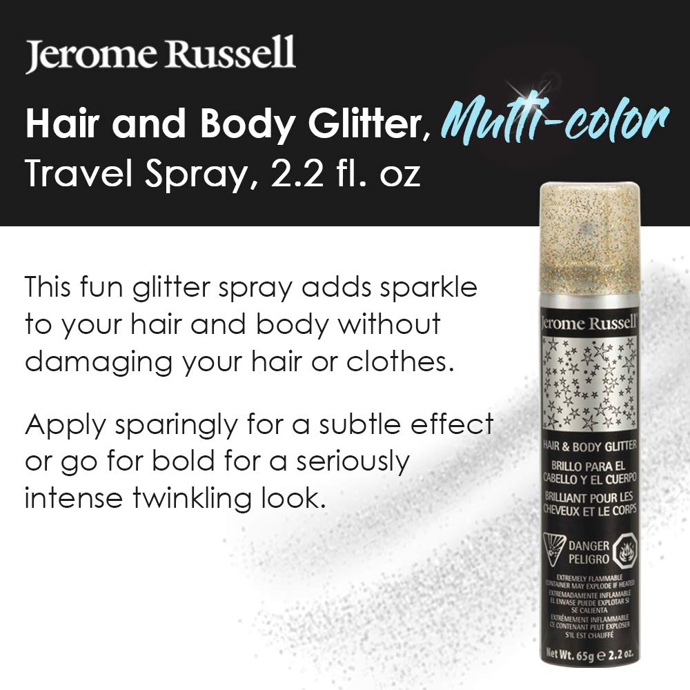 Jerome Russell Temporary Hair and Body Glitter Color Spray, Travel Spray, Lightweight, Adds Sparkly Shimmery Glow, Perfect to use On Hair, Skin, or Beauty & Personal Care Jerome Russell