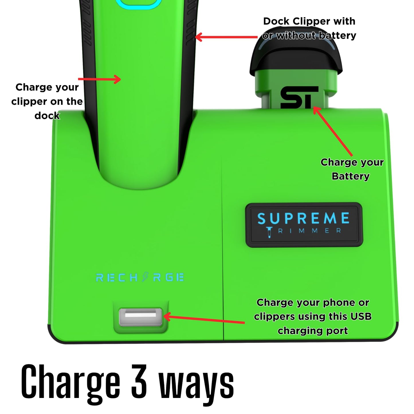 Supreme Trimmer Recharge Clipper - Professional Hair Clipper with 2 Removable Batteries, Brushless Motor, Smart Charge Stand, USB-C Charge & DLC Beauty and Personal Care Supreme Trimmer