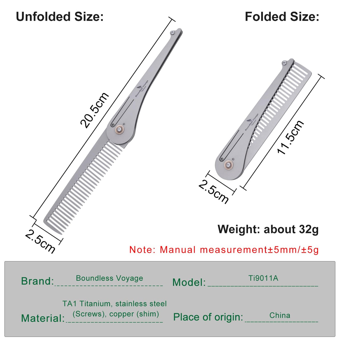 Boundless Voyage Titanium Hair Styling & Beard & Mustache Folding Pocket Comb, Portable EDC Accessories for Men and Women (Ti/9011A-D) Beauty and Personal Care Boundless Voyage