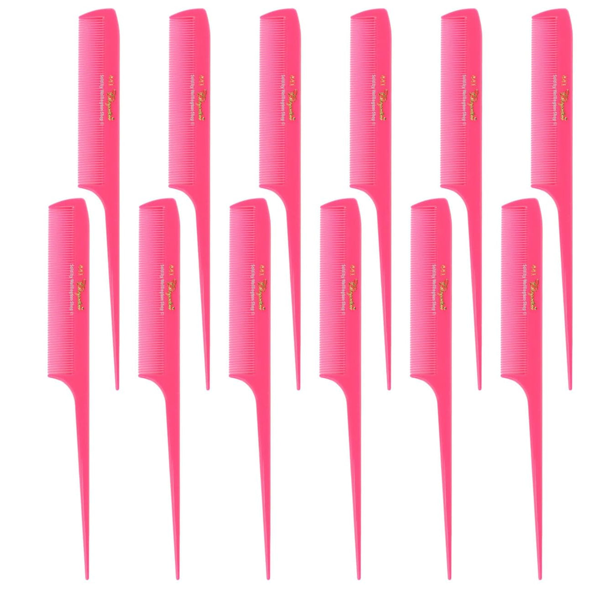 Krest Cleopatra 8-1/2 inch Rattail Combs Extra Fine Tooth. Rat Tail Comb Model #441. Color Neon Pink. 1 Dozen.
