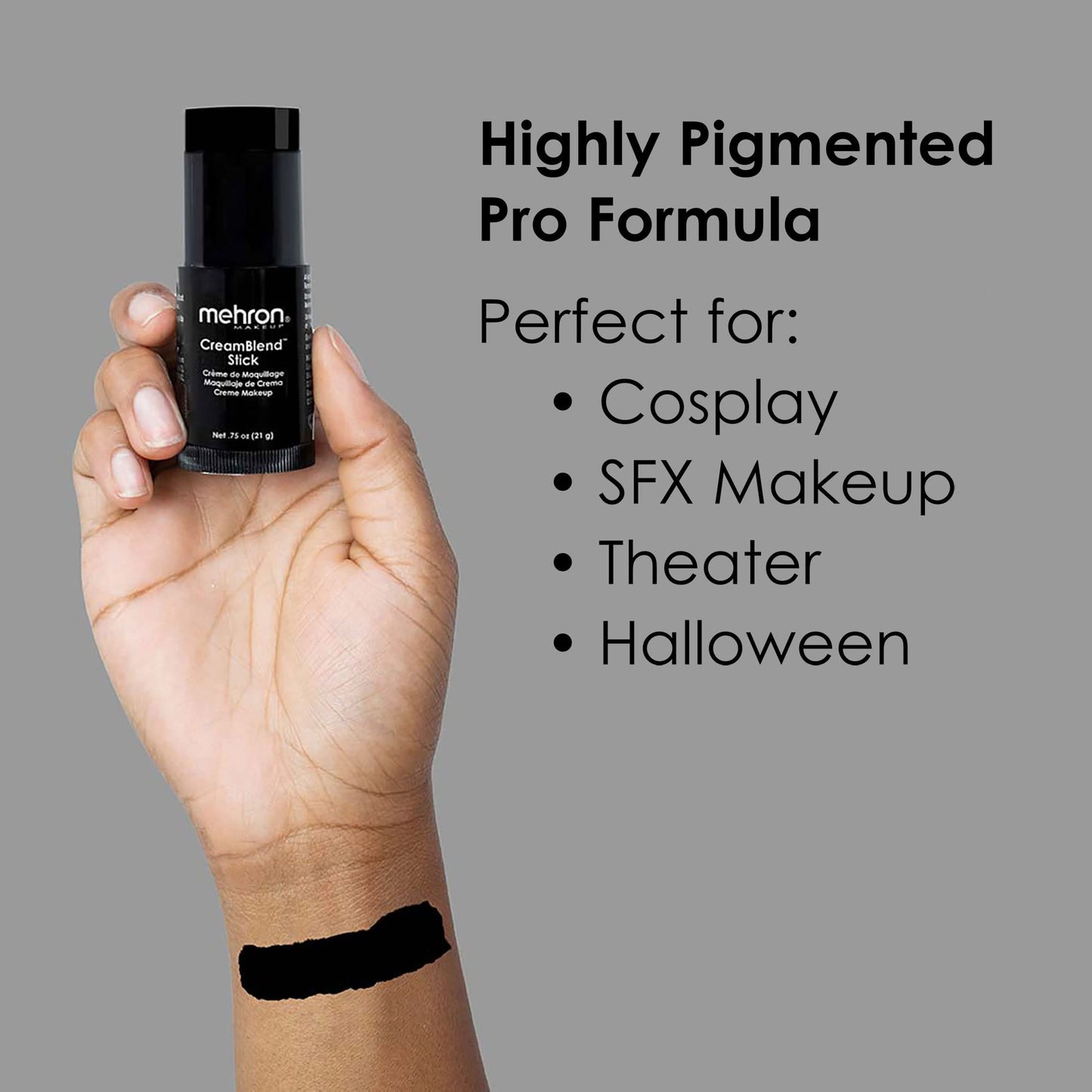 Mehron Makeup CreamBlend Stick | Face Paint, Body Paint, & Foundation Cream Makeup | Perfect for Halloween .75 oz (21 g) (Black) | Made in the USA Beauty & Personal Care Mehron