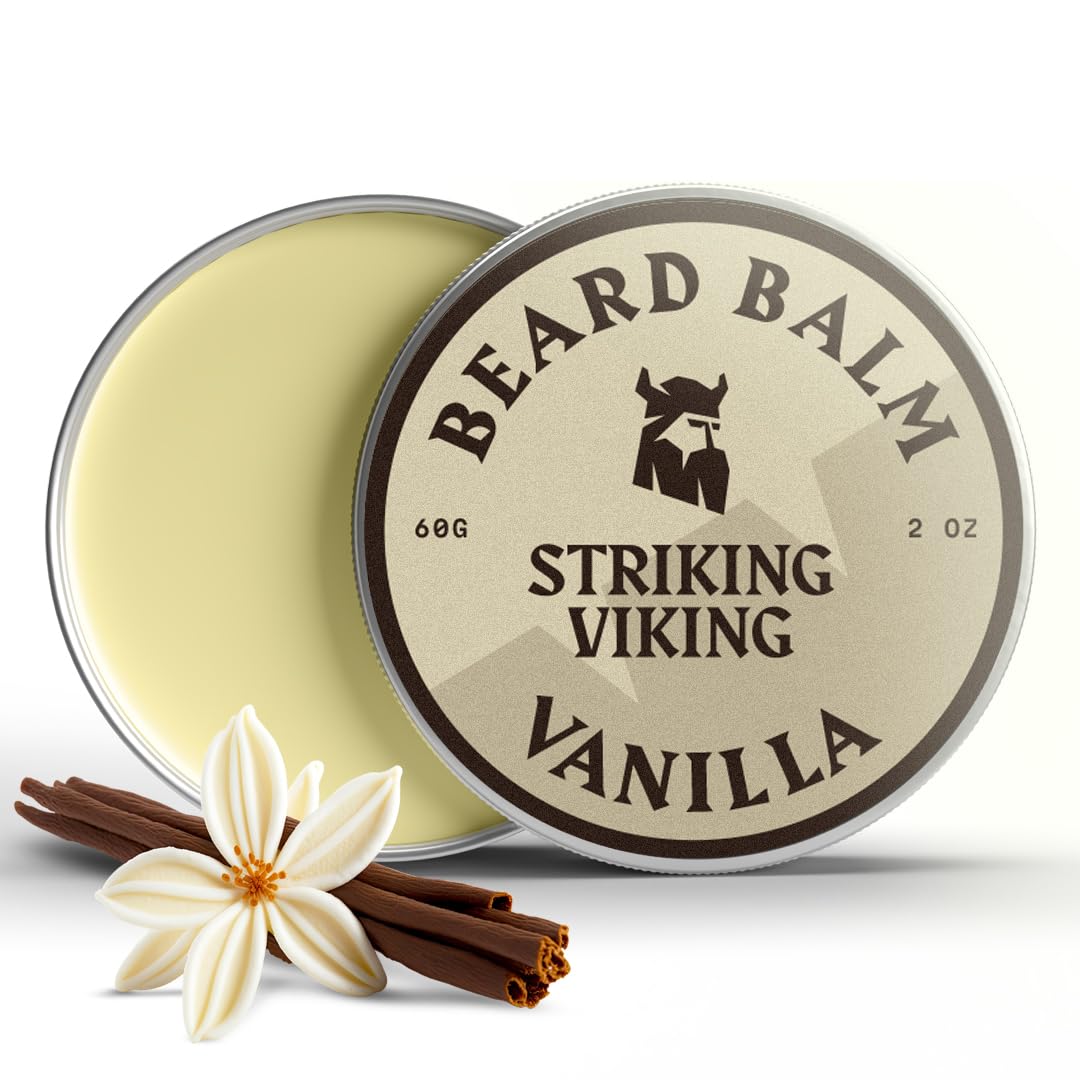 Striking Viking Beard Balm for Men - 2 oz, Vanilla Scent - Light Hold Moisturizer & Beard Conditioner for Men That Softens & Nourishes Coarse Facial Beauty & Personal Care Striking Viking