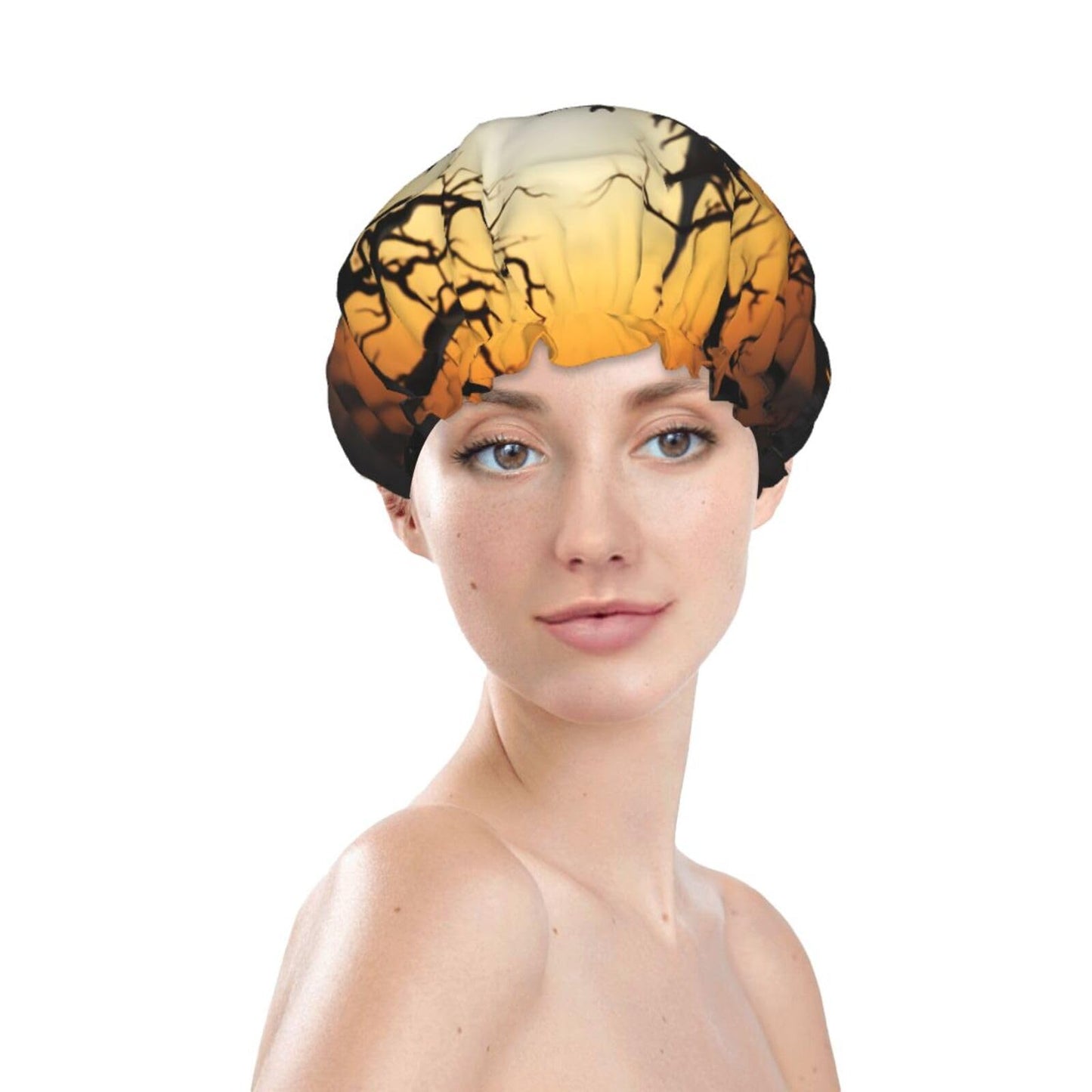 Halloween Pumpkin Shower Cap For Women Reusable Double Layers Bathing Bath Cap Hair Caps Waterproof Elastic Band Ladies Spa Salon Shower Hat Hair Caps Beauty and Personal Care GDSHJKLW